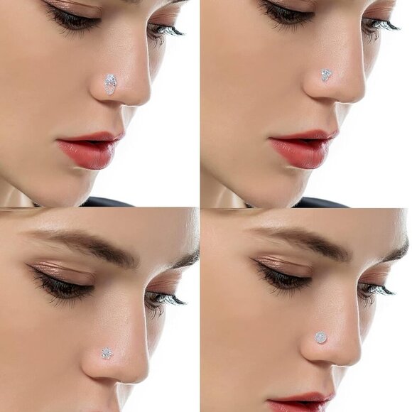 16Pcs Nose Stud Rings Silver Pink Tone CZ Flower Snake Butterfly Heart Joy - Picture 3 of 7